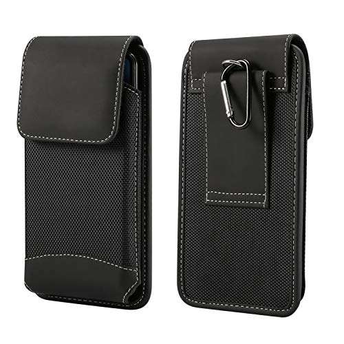 Rugged Oxford Belt Holster Case Belt Loop Carabiner Clip Phone Holder for LG V50 ThinQ V40 ThinQ V20 Stylo 4, Moto Z4 Play G7 Power G7 Plus G6 Plus E5 Plus, Blu Vivo XL4 Vivo X, HTC U Ultra U11 Eyes 1