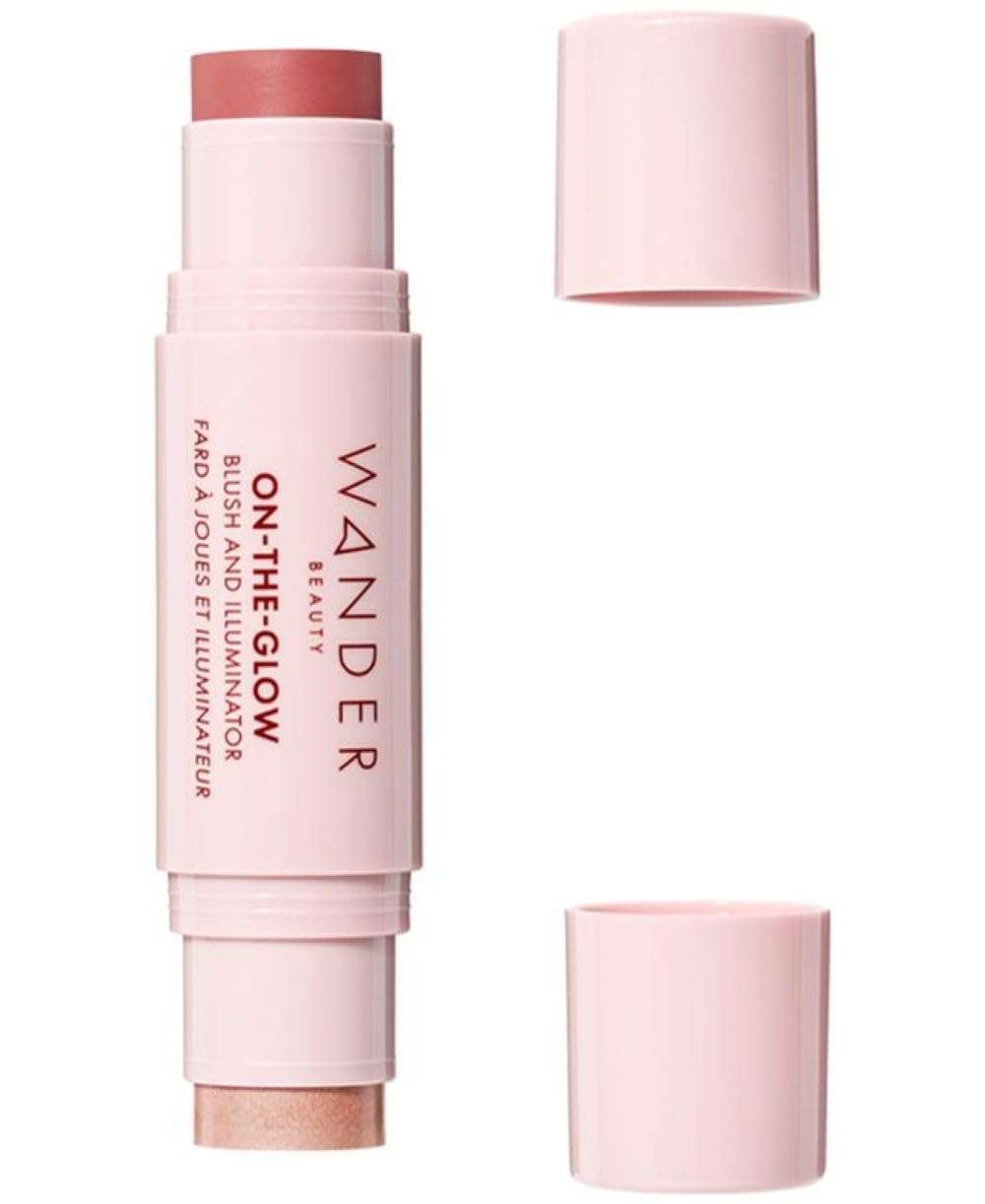 Wander Beauty On-the-Glow Blush and Illuminator - Sienna Sunset/Nude Glow - 7-in-1 Hydrating Cream Blush & Highlighting Stick - Stick Blush for Cheeks, Lip & Body - Highlighter Makeup & Blush - 0.4 oz 1