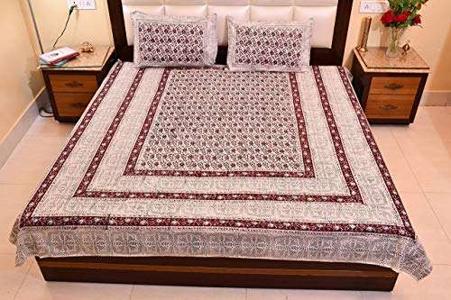 Ashok's Sonali Home Fashions 100 % Pure Cotton 124TC Hand-Block Print Art Jaipuri Rajasthani Traditional Double and Single Bedsheet Combo Set of Double Bedsheets with 2 Pillow Cover 4