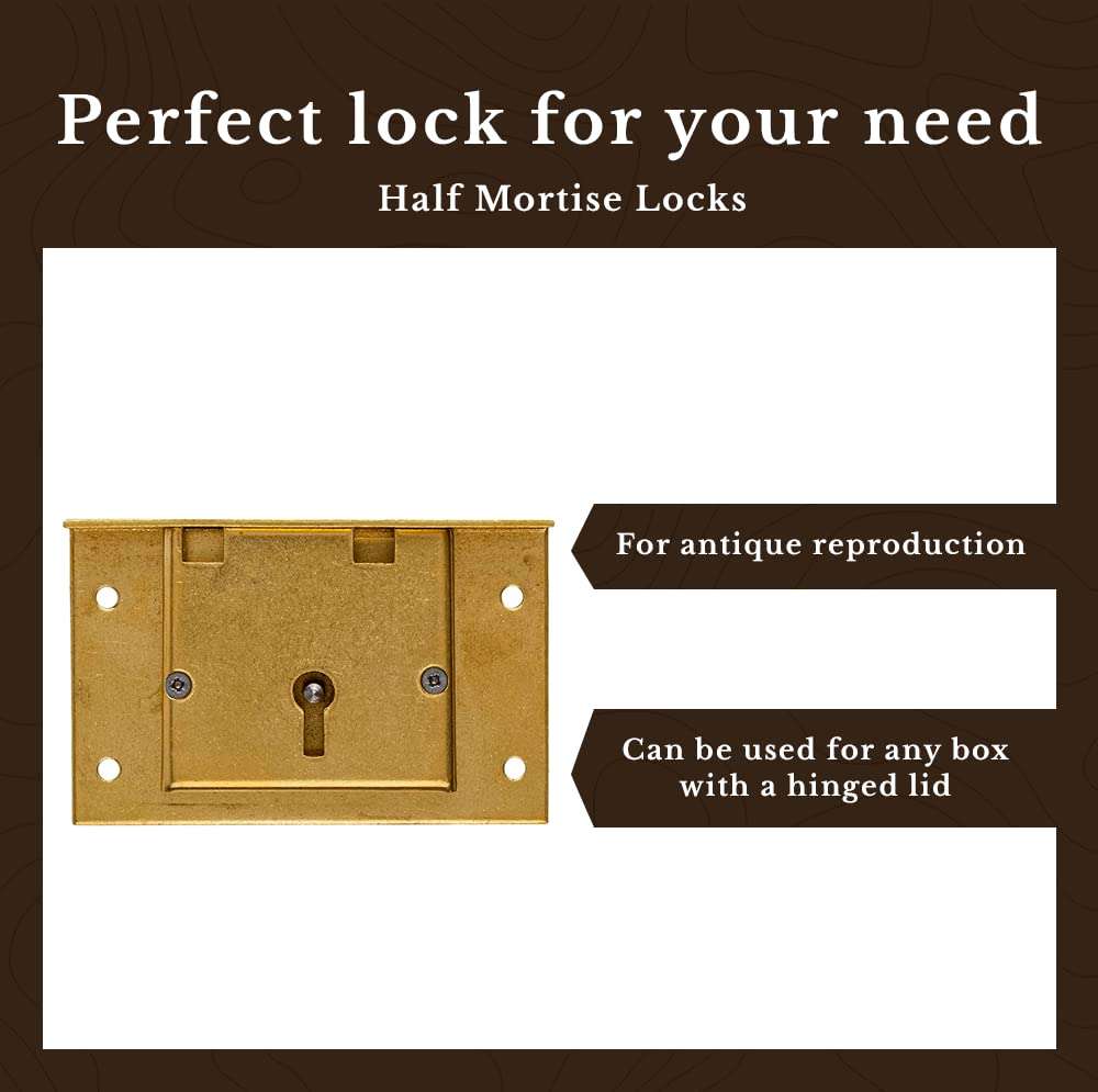 Large Brass Half Mortise Chest or Box Lid Lock w/Two Skeleton Keys | S-7E 4