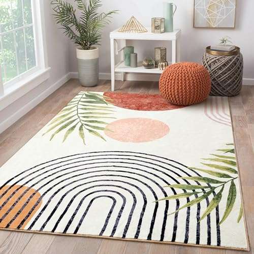 RoomTalks Terracotta Boho Aesthetic 4x6 Area Rugs Carpet for Bedroom Dining Living Room Kitchen, Thin Shag Rug Earth Tone, Mid Century Modern Washable Rug, Bohemian Cute Abstract Indoor Entryway Rug 1