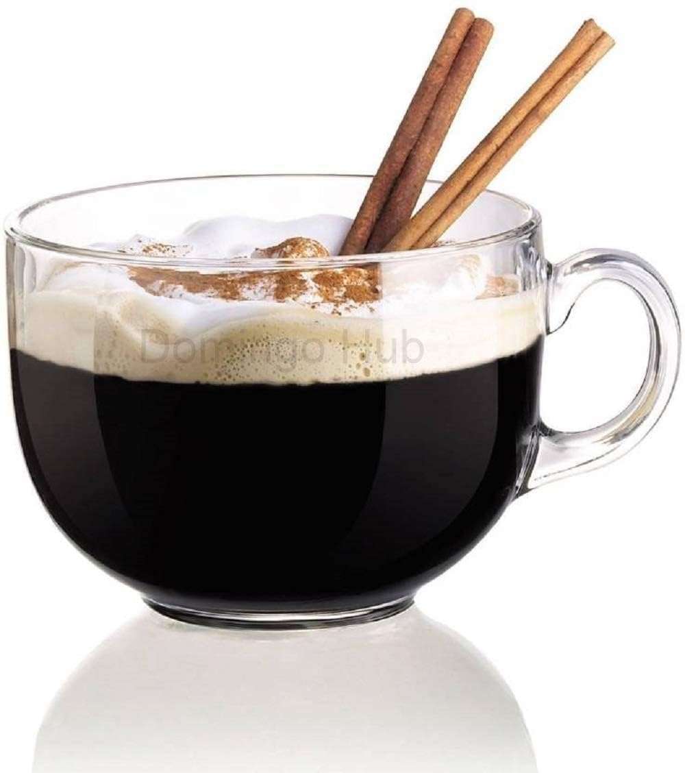 MORDERA Round Shaped Glass Coffee Cup, Glassware Tea Cup, Tea Cups for Hot Beverages with Handle, Transparent Glass Tea Cup Set for Coffee, Tea, Milk - 4 Pieces, White, 150 ml 4