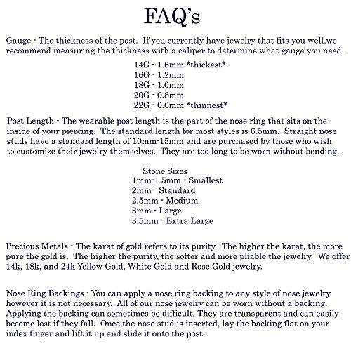 14k Yellow Gold Threadless Push Pin Labret Nose Ring Stud 1/4" 6mm Post 3mm Clear CZ 18G 5