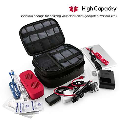 ProCase Electronics Travel Organizer Storage Bag, Double Layer Universal Traveling Gear Accessories Carrying Cover Pouch for iPad Mini Cables Phone Chargers Adapter Flash Hard Drive and More –Black 2