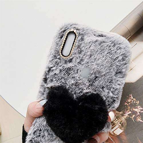 YHY Plush Heart Shaped Style Elegant Mobile Phone Case for Motorola Moto one Action TPU Silicone Anti Fall Warm Cover Dark Gray 3