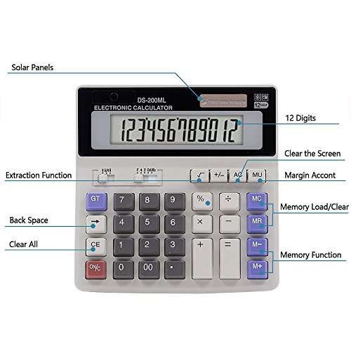 Calculator, Basic Desktop Calculator, Solar Battery Dual Power with 12-Digit Large LCD Display and Large Computer Keys Office Calculator by Ebristar (Battery Included) 6