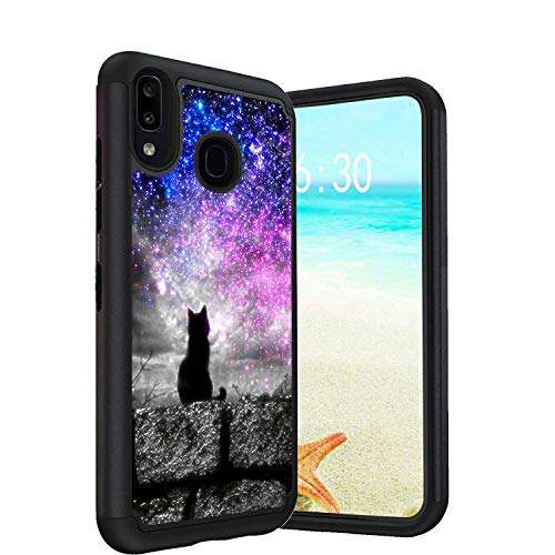 Galaxy A20 Case, Galaxy A30 Case, Spsun Dual Layer Armor Defender Hybrid Hard Protector Cover Shockproof Anti-Drop TPU Bumper for Sumsang Galaxy A20/A30(2019),Hipster Cat Galaxy 1
