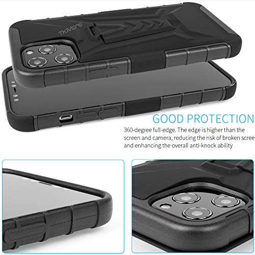 TKMore Dual-Layer Cell Phone Case for Apple iPhone12ProMax with Belt Clip Holster and Kickstand Holder Anti-Knock Cover Black 6
