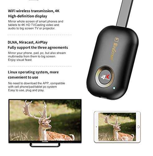 Tobo 4K WIFI Display Dongle, 2.4G/2.5G 4K Wireless HDMI Display Adapter Receiver for TV, Projector, Monitor, HDMI Devices, Support Miracast DLAN Airplay, Compatible with iOS/Android/Mac/Windows{TD-854WA02} 5