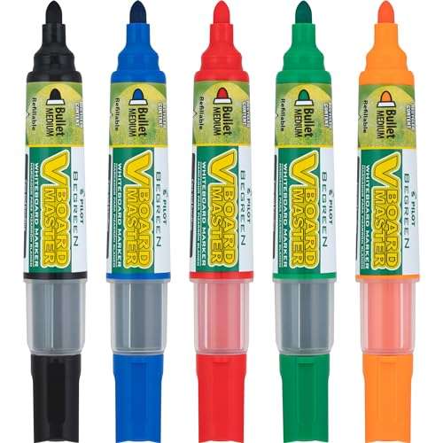 PILOT V Board Master Refillable Dry-Erase Markers, Bullet Tip, Assorted Color Inks, 5 Count 5