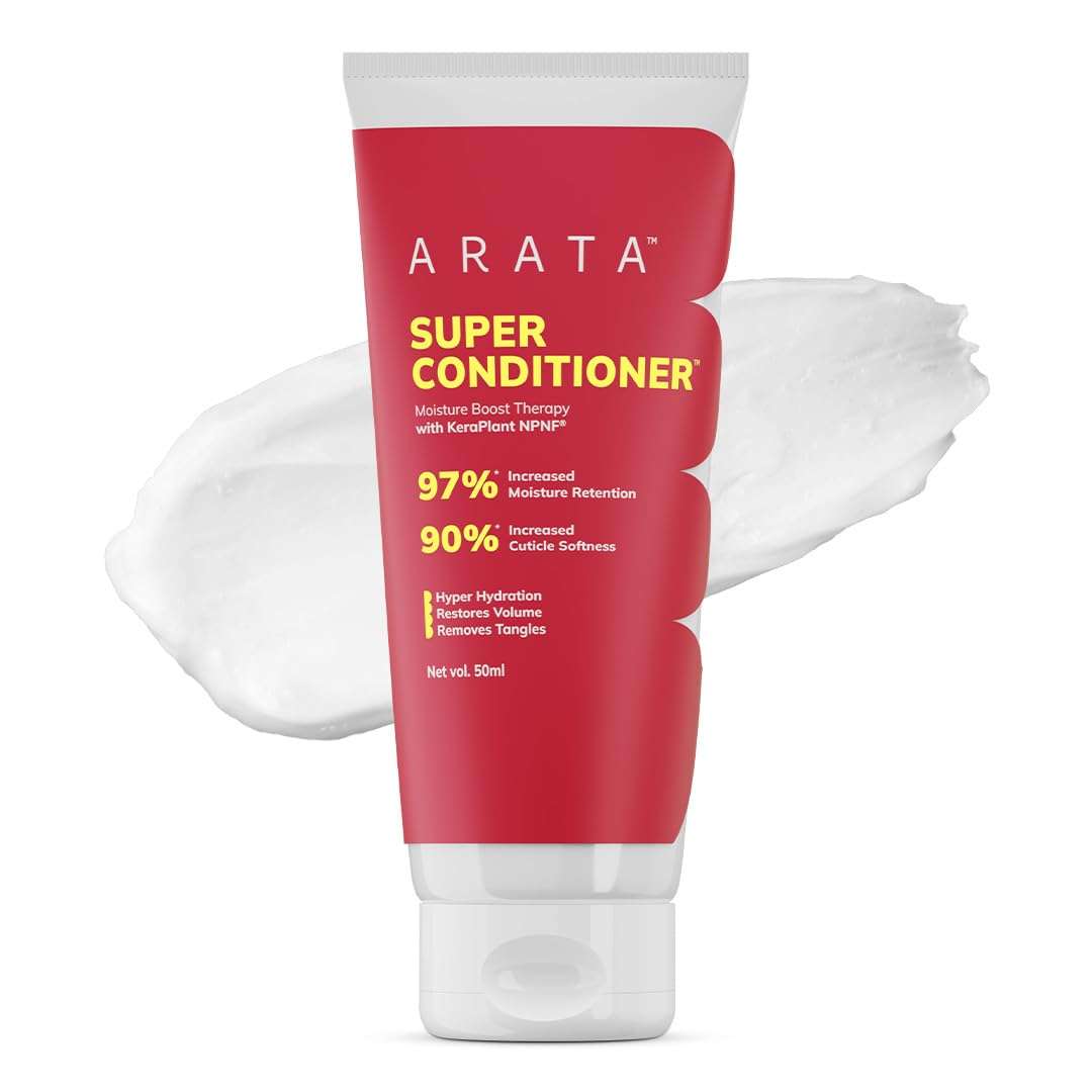 Arata Super Conditioner For Frizzy Hair | Increases Hydration by 97%,Softness by 90% | With Keratin & Rice Water for Smooth, Shiny Hair | Hair Conditioner for Women & Men | For All Hair Types | 50ML 1