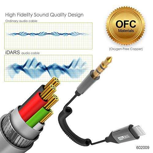 iDARS Lightning AUX Cord, Apple MFi Certified Lightning Audio Cable, Compatible with iPhone for Car Stereo/Home Stereo/Headphones/Speaker Adapter Support iOS 10 or Above-Coiled (Black) 6