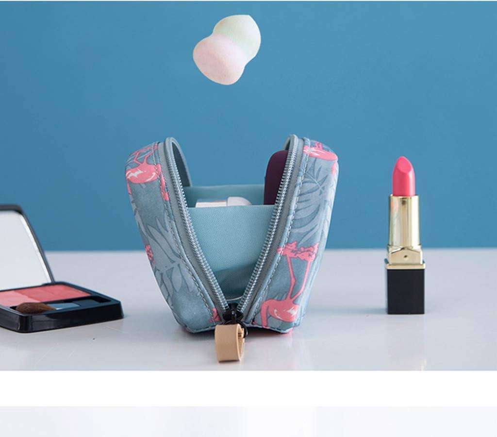 House of Quirk Polyester Makeup Bag Lazy Cosmetic Bag Travel Toiletry Bag Cosmetic Make Up Organizer Waterproof Travel Accessories For Women And Girls (Grey Flamingo),W-5 Cm, Small 5