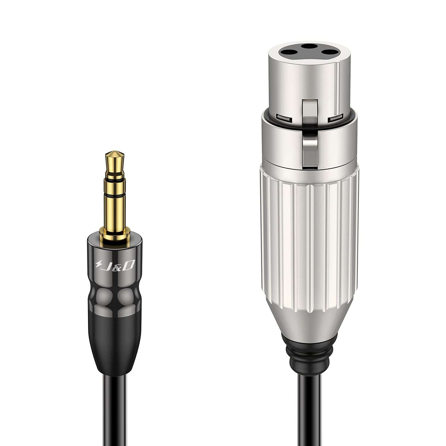 J&D XLR to 3.5mm Microphone Cable, PVC Shelled XLR Female to 3.5mm 1/8 inch TRS Male Balanced Cable - 9 Feet for DSLR Camera, Computer Sound Card 1