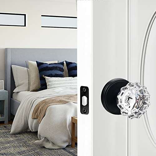 SHINY HANDLES Glass Door Knobs Interior, Vintage Privacy Clear Crystal Door Knobs with Lock for Bedroom Bathroom Matte Black 2