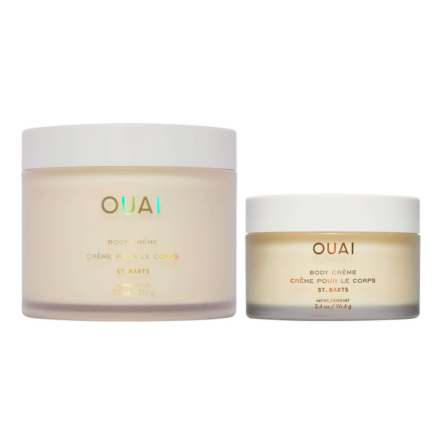OUAI St. Barts Body Cream Bundle - Hydrating Body Cream with Cupuaçu Butter, Coconut Oil and Squalane - Softens Skin and Delivers Healthy-Looking Glow - Sulfate-Free Skin Care (2 Count, 7.5 Oz/3.4 Oz) 1