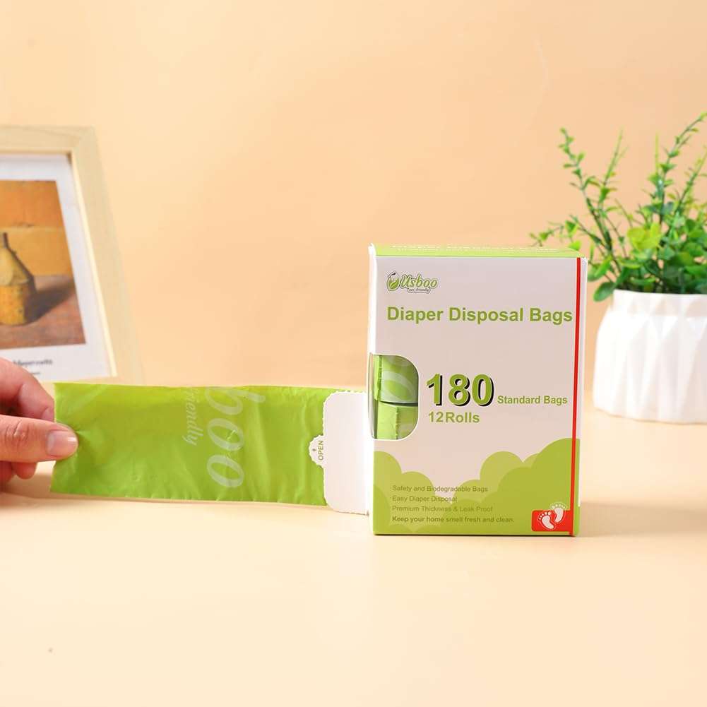 Diaper Bags Disposable for Baby, 12 Refill Rolls/180 Bags OXO-Biodegradable Waste Bags,Dirty Disposable Diaper Bags,Diaper Trash Bags,Green 3