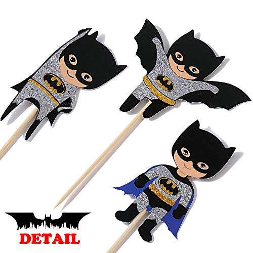 Batman Birthday Supplies Cupcake Toppers Batman Theme Party Glitter Decorations for Kids Birthday Super Hero Theme Party Baby Shower Favor Supplies Set of 24 Double-sided Printing 5