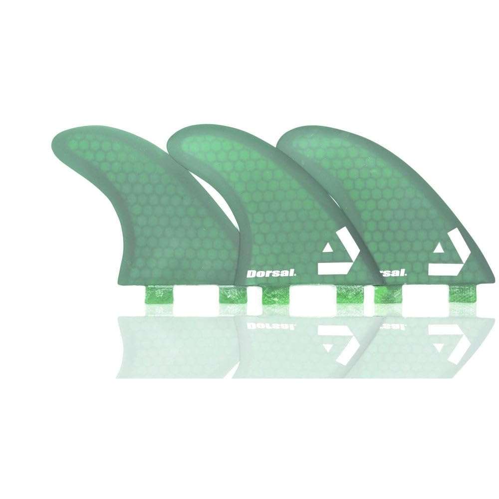 DORSAL Surfboard Fins Thruster 3 Set FCS Compatible Green Medium Fiberglass with Honeycomb Hexcore 4