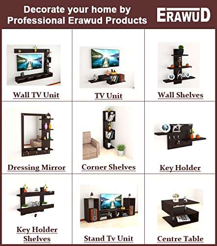 ERAWUD DEWOLT Engineered Wood TV Entertainment Unit, Set Top Box Stand | TV Cabinet for Living Room with Wall Shelf Display Rack, Wall Mounted TV Unit - Ideal for Upto Size 43 - Black & White 6