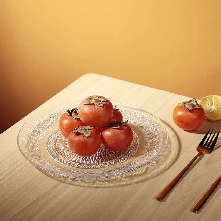 bellemax Plate Set of 4 pcs Bead Rim Decorative 6 inch Crystal Clear Glass Plate- Dry Fruits Sweets Chocolate Snack Plate for Dining,Catering Event, Dinner Parties,Wedding Dinner Plate (BX-09) 5