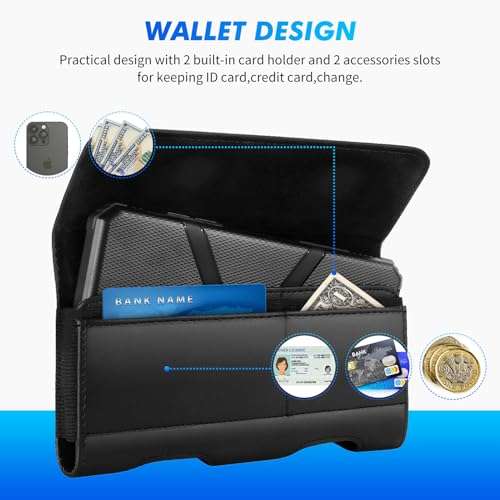 Mopaclle Leather Phone Holster for Galaxy A73 5G, A72, A23, A54, A42, A14, A03, A04s, F13, iPhone 15 Pro Max, 15 Plus, Xs Max, Moto G14 - Belt Clip Pouch Holder (Fits with Otterbox Case) 3