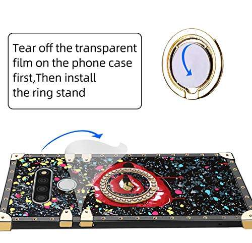 B-wishy for LG Stylo 6 Case, LG K71 Case with Kickstand Ring Holder Red Lips in Bullet Square Diamond Rivet Crystal Protective Retro Elegant Slim Shockproof TPU Cover for LG Stylo 6 4