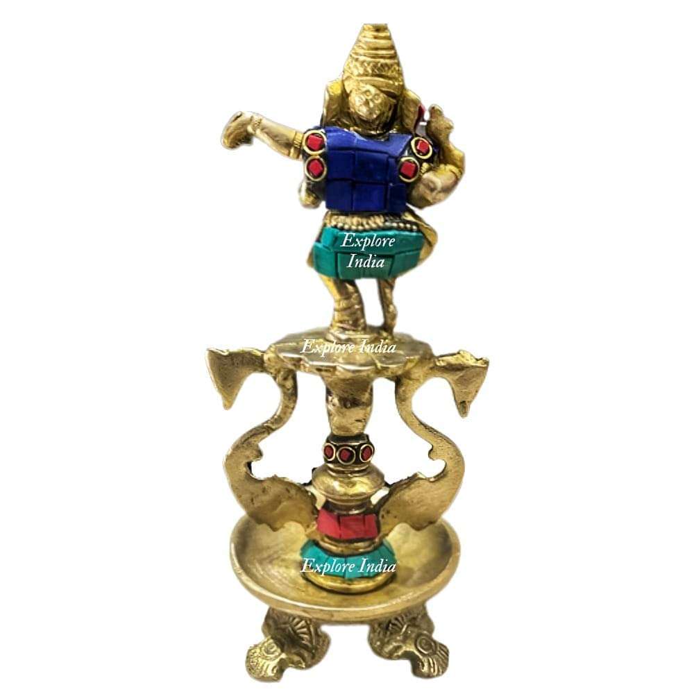 EXPLORE India Brass Dancing Ganesh Diya Stand | Lord Ganesh Statue | Multicolor Stone Work Decorated Ganesh Deepam | L?W?H - 3.5?4?8 in inches, Wt. - 870 GMS 5