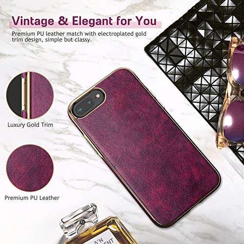 LOHASIC Phone 8 Plus Case, Phone 7 Plus Leather Case for Women, Luxury Elegant Thin Slim PU Soft Grip Anti-Scratch Shockproof Protective Cover Cases for iPhone 7 Plus /8 Plus 5.5 inch - Magenta 2