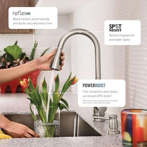 Moen Arbor Spot Resist Stainless One-Handle Pulldown Kitchen Faucet with Sprayer and a Reflex Docking System, Kitchen Sink Faucet Featuring Power Boost for a Faster Clean, 7594SRS 3