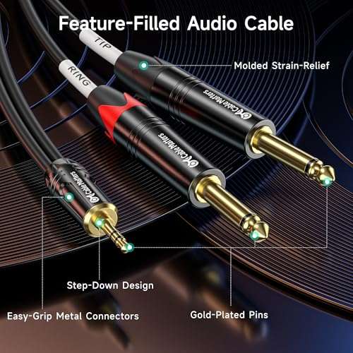 Cable Matters 3.5mm TRS to Dual 6.35mm TS Breakout Cable - 6ft, 1/8 to 1/4 Stereo Cable, 3.5mm to 1/4 Y Splitter Cord 6