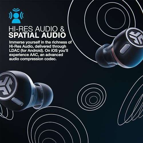 JLab Epic Lab Edition True Wireless Earbuds, Hybrid Dual Drivers, Spatial Audio, Multipoint BT, Wireless or USB-C Charging, Wear Detect Auto Play/Pause, Google Fast Pair 3