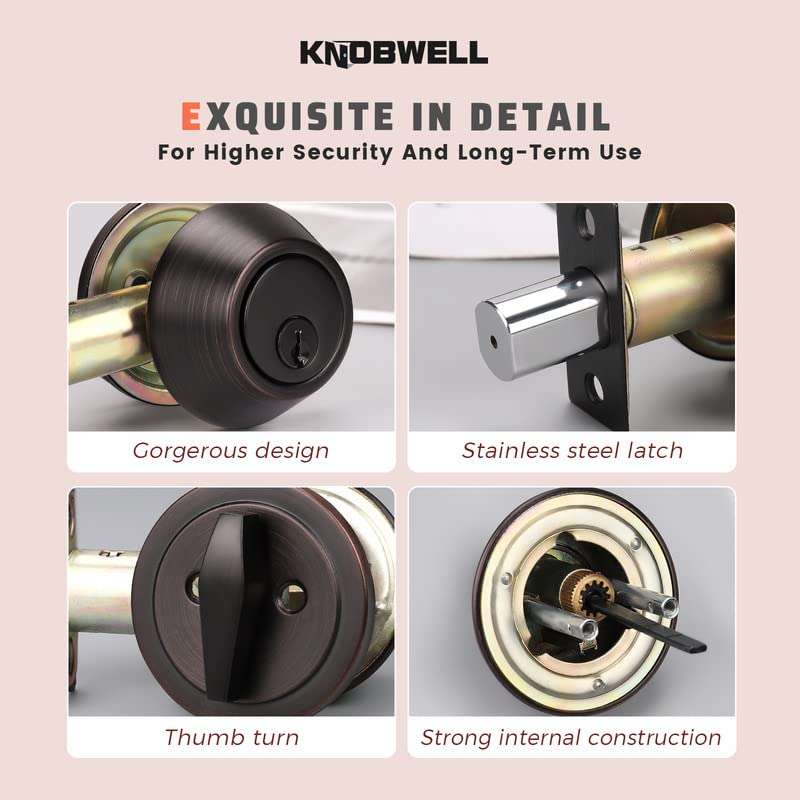 Door Deadbolt Single Cylinder Deadbolt in Oil Rubbed Bronze, Thumb Turn Button Inside and Key Outside Deadbolt Key Lock 6