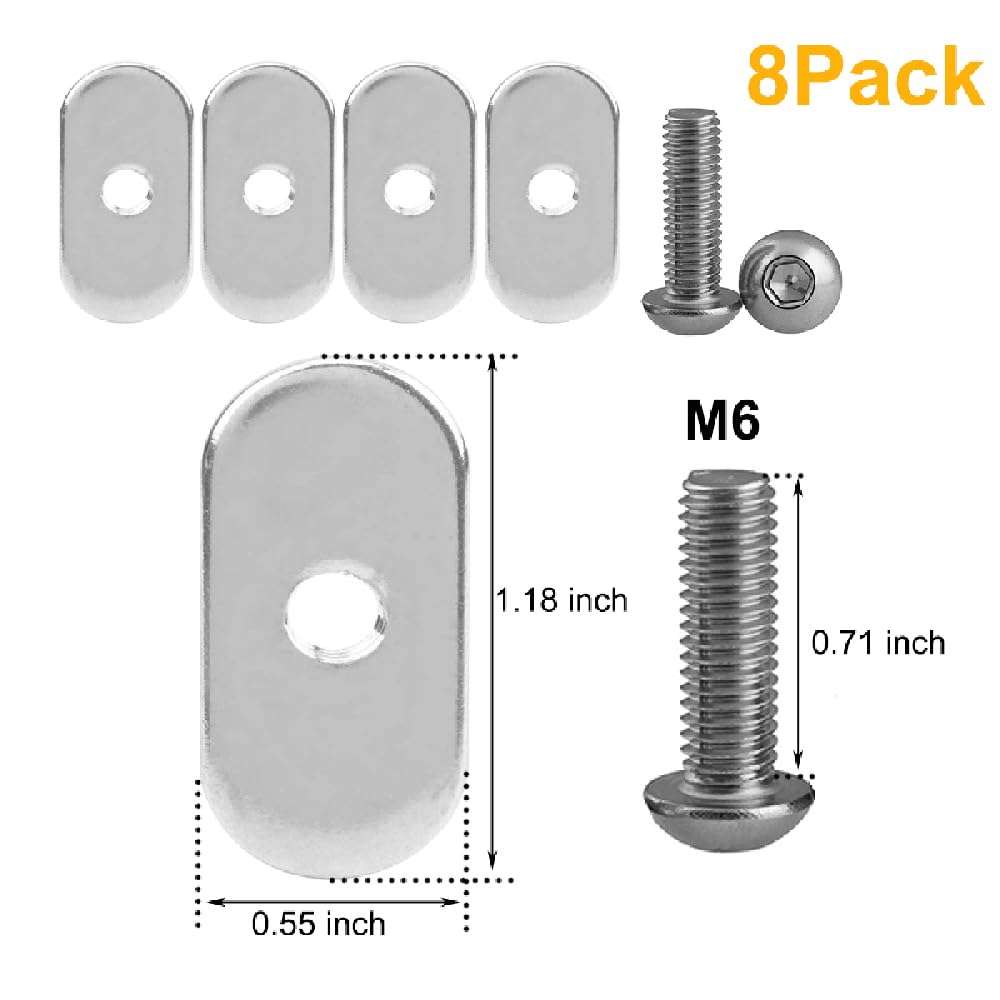 AONTOKY 8Pcs Stainless Steel Kayak Rail Track Screw Nuts Tie Down Mount Eyelet Rail Mounting Accessories Screws for Kayaks Canoe Boats 3