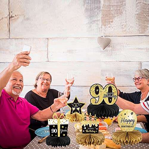 9 Pieces 90th Birthday decorations 90th birthday centerpieces for Tables Decorations Cheers to 90 Years Honeycomb Table Topper Happy 90th Birthday Decorations for Men and Woman Sixty Years Birthday Party Supplies 5