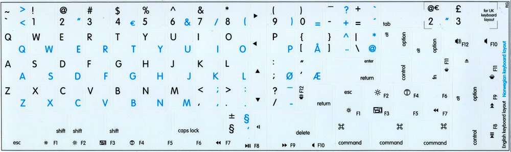 MAC NS Norwegian - English Non-Transparent Keyboard Stickers White Background for Desktop, Laptop and Notebook 3