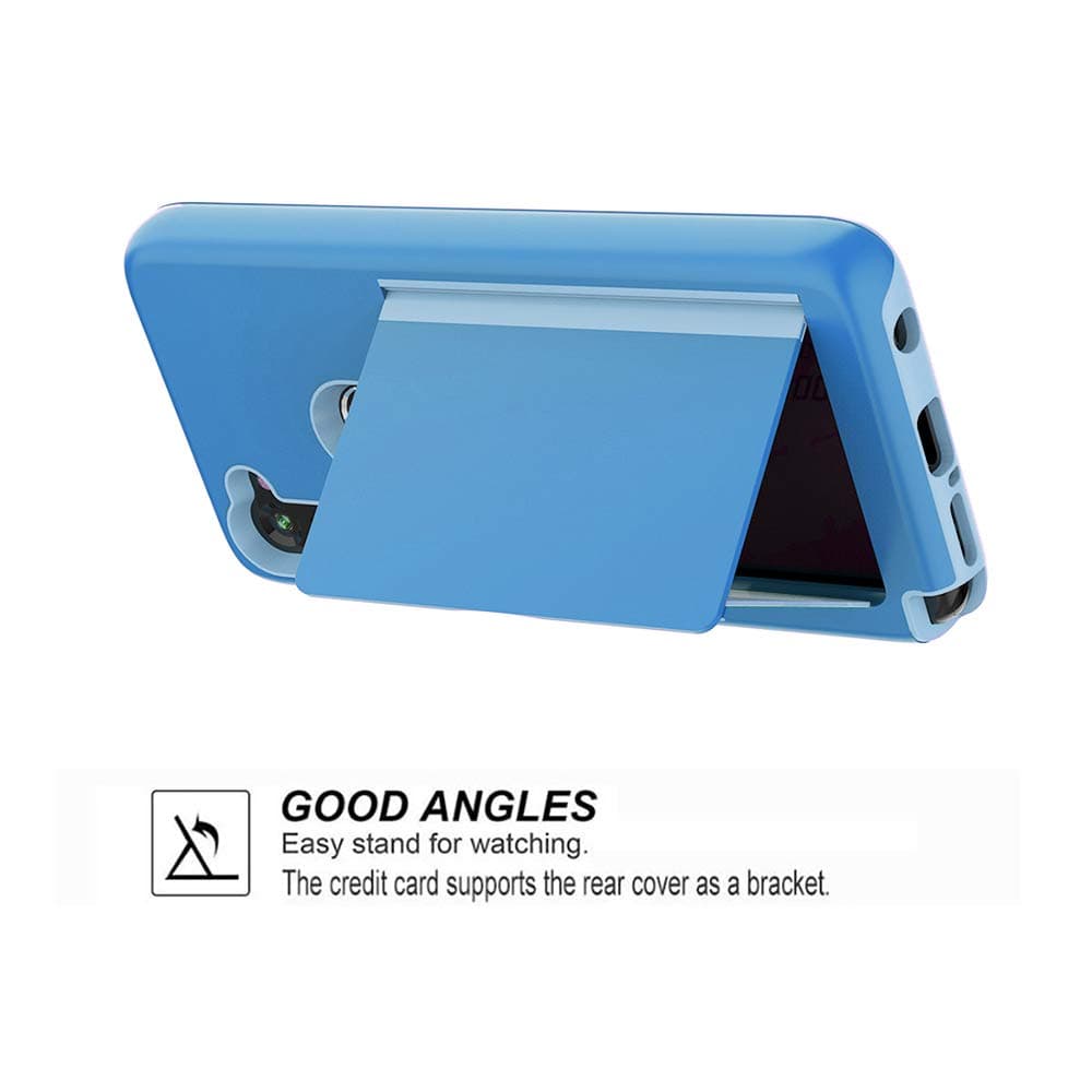 Phone Case for Moto G8 Play XT2015-2 with Tempered Glass Screen Protector Cover and Credit Card Holder Hybrid Cell Accessories MotoG8Play Moto8 8G G8Play Motorola 1 One Macro Cases Women Men Blue 2