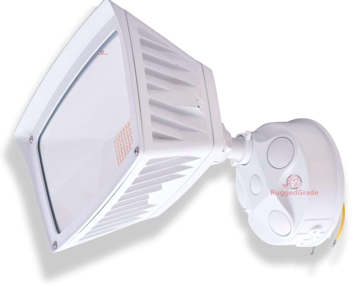 RuggedGrade 40 Watt - Folari Series LED Flood Light - LED Wall Light 4,800 Lumens- Dusk to Dawn Sensor - 5000K Bright White - White Housing 1