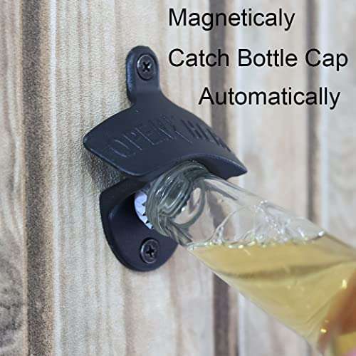 Jumiok Black Magnetic Wall Mount Beer Bottle Opener Screw in Bottle Cap Opener with Magnets Built-in to Catch Bottle Cap (Pack of 2) 3