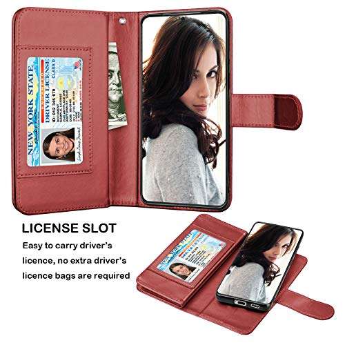 Njjex Wallet Case for Samsung Galaxy S21 Plus 5G, for Galaxy S21 Plus Case 6.7", [9 Card Slots] PU Leather Credit Holder Folio Flip [Detachable] Kickstand Magnetic Phone Cover & Lanyard [Wine Red] 3