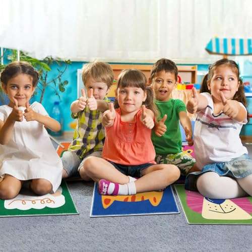 HiiARug 12pcs Carpet Squares for Classroom 18x18 Carpet Spots for Classroom Sitting Floor Seats for Kids Sit Spots for Classroom Kindergarten Playroom Decor Preschool Floor Dots for Classroom 3