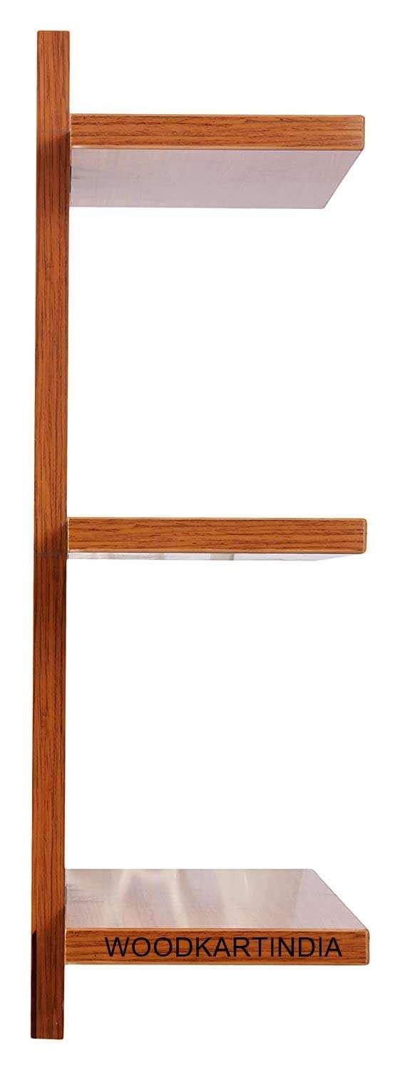 Woodkartindia Engineered Wooden Floating Matte Wall Book Display Shelf Rack (3 Shelves, Teak Natural) 6