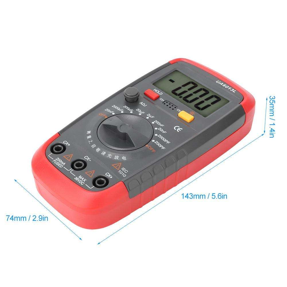 Akozon Multimeter Digital Capacitance Meter Capacitor Tester 0.1pF to 20000uF UA6013L Professional Handheld LCD Digital Capacitance Meter Capacitor Meter Tester 5