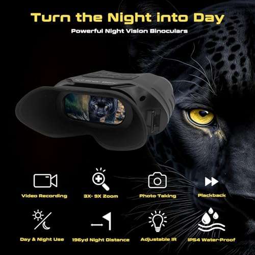 Grey Bear Night Vision Star Goggles, 9X Infrared Binoculars, IP54 for Wildlife Observation, Camping, Hiking, Security, View Range 1248ft at Day & 591ft in Total Darkness 2
