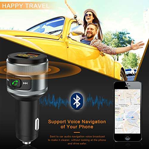 Bluetooth 5.3 FM Transmitter for Car, 3.0 Wireless Bluetooth FM Radio Adapter Music Player FM Transmitter/Car Kit with Hands-Free Calling and 2 USB Ports Charger Support USB Drive 6