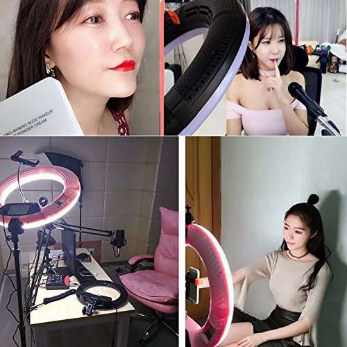 Yidoblo 18" 96W LED Ring Light Bicolor Dimmable Photo Studio Video Portrait Film Selfie YouTube Photography Continuous Lighting with LCD Screen, Remoter,Phone/Camera Holder,Makeup Mirror Pink 2