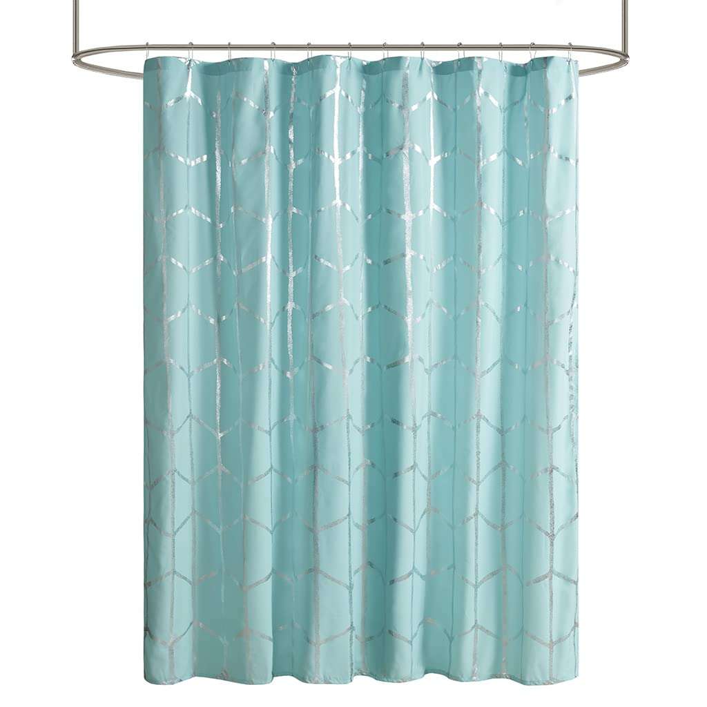 Intelligent Design Raina Shower Curtain Printed Geometric Metallic Machine Washable Modern Home Bathroom Decorations, 72 in x 72 in, Aqua 3