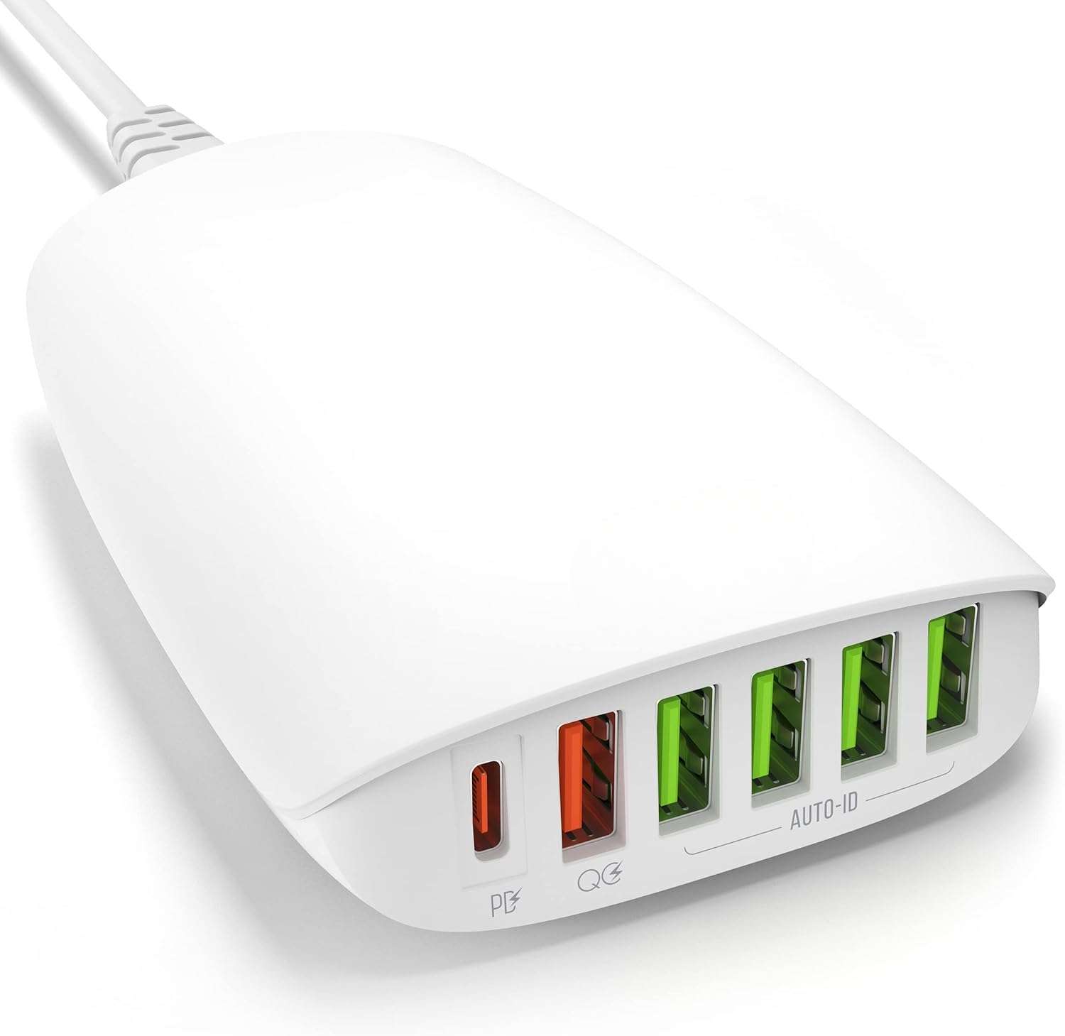 JTP 65W USB Charging Station, PD3.0 & QC3.0 USB C Charger, 6-Port Desktop Charger with 1 USB C and 5 USB A Ports Compatible with MacBook Pro/Air, Laptops, iPad, iPhone, Galaxy and More 1