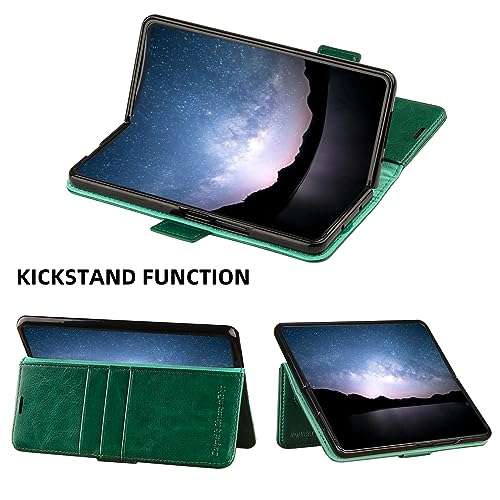 MONASAY Wallet Case Compatible for Galaxy Z Fold 5 5G with S Pen Holder, Flip Folio Leather Cell Phone Cover with RFID Blocking Credit Card Holder, Green 4