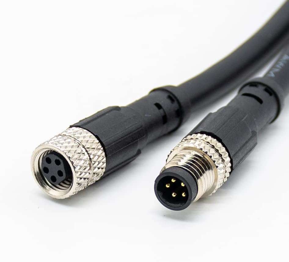 M8 5 Pin Serial Cable Connector Female to Male Plug Straight Molding Waterproof IP67 Aviation Socket Connector Double Ended Unshielded Electrical Cable Sensor 24AWG(B Code 5 Pin 1M/3.3ft Cable)
